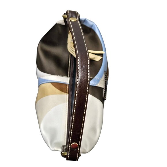 Vntg Coach Satin Multicolored Soho Mini Bag Scarf Print Hobo Leather Trim Strap - Picture 4 of 10